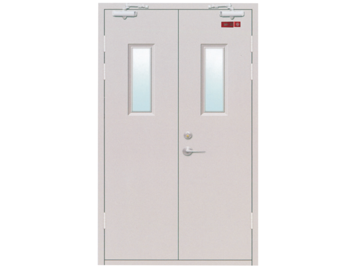 鋼質(zhì)雙開帶玻璃隔熱防火門